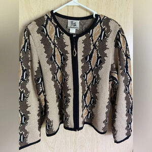 Vintage Snake Skin animal print MITA zip front Sweater Sz Medium